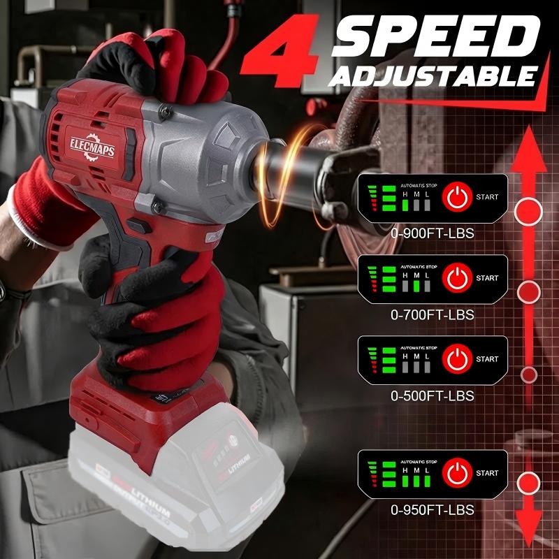 Cordless Impact Wrench 950 FT-LBS, 1/2 Inch Brushless Electric High Torque Wrench for Car Repair and Construction