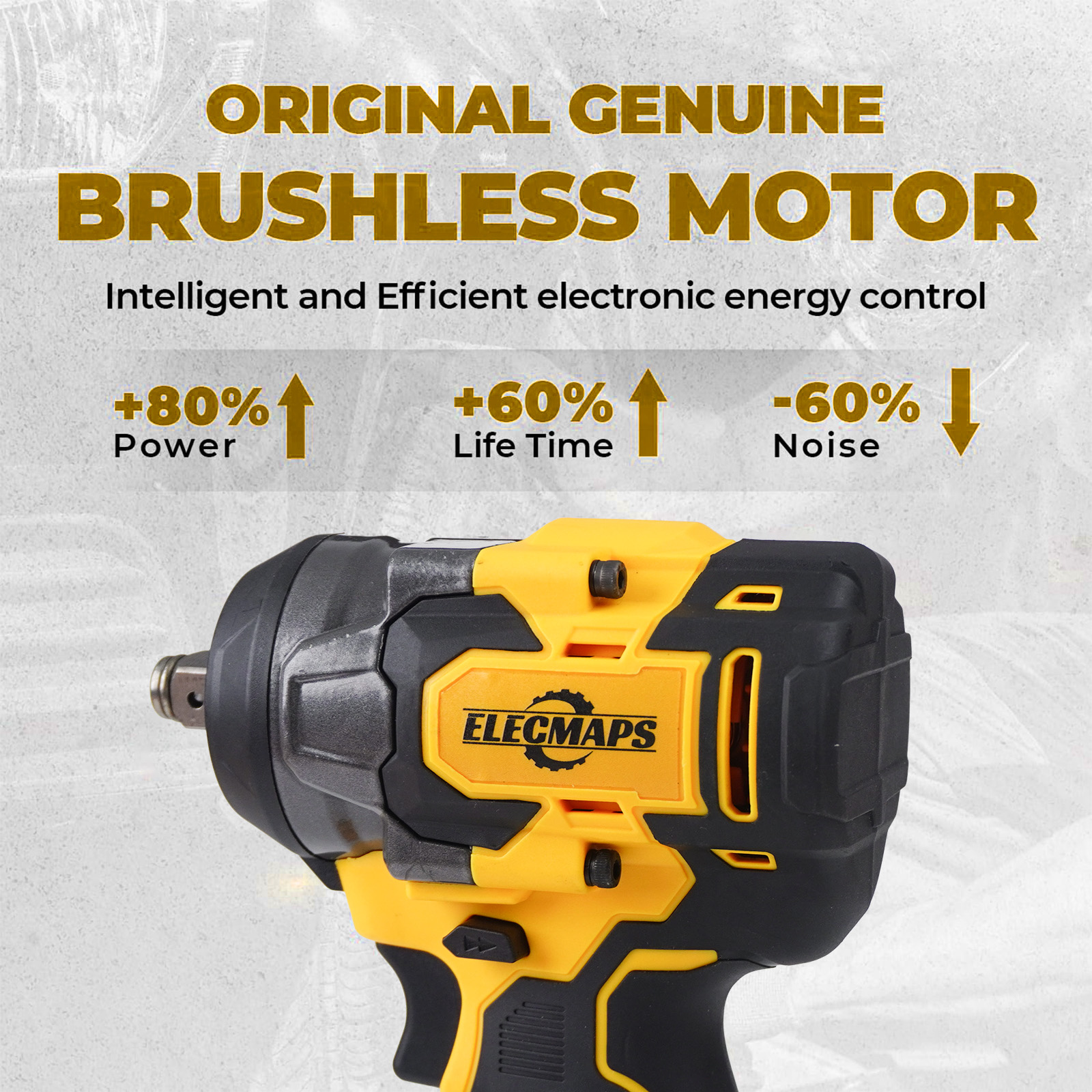 3-in-1 Cordless Impact Wrench – Compatible with Dewalt 20V Batteries | 450N High Torque Brushless Power Tool for Car Repair, DIY & Construction | Yellow & Black Design