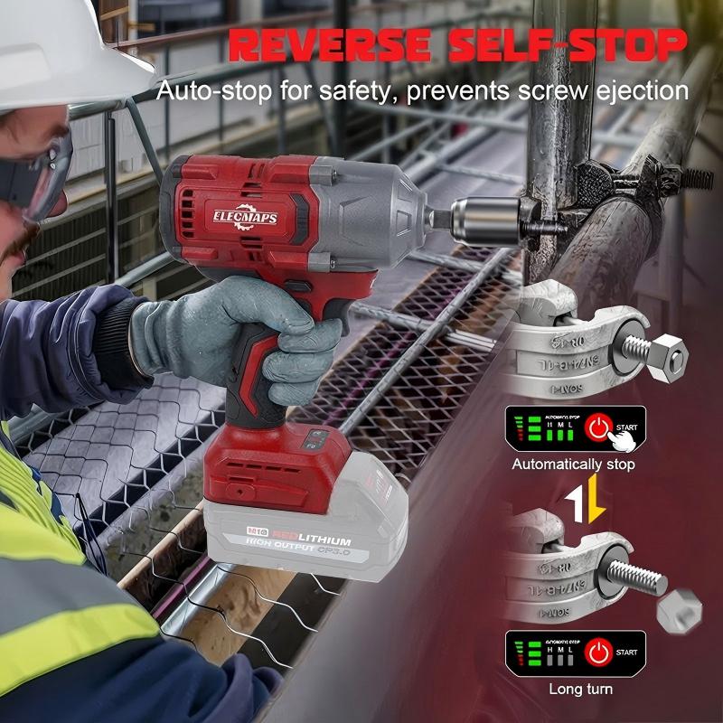 Cordless Impact Wrench 950 FT-LBS, 1/2 Inch Brushless Electric High Torque Wrench for Car Repair and Construction