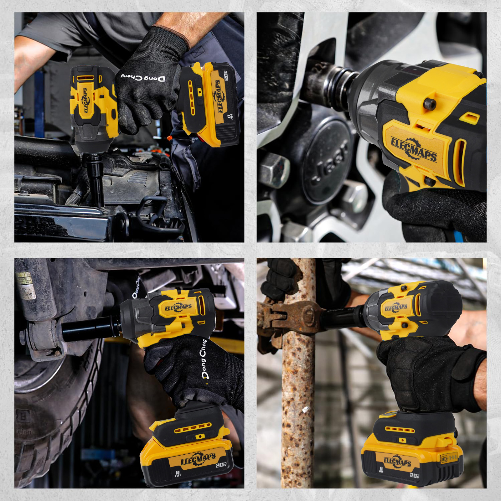 3-in-1 Cordless Impact Wrench – Compatible with Dewalt 20V Batteries | 450N High Torque Brushless Power Tool for Car Repair, DIY & Construction | Yellow & Black Design