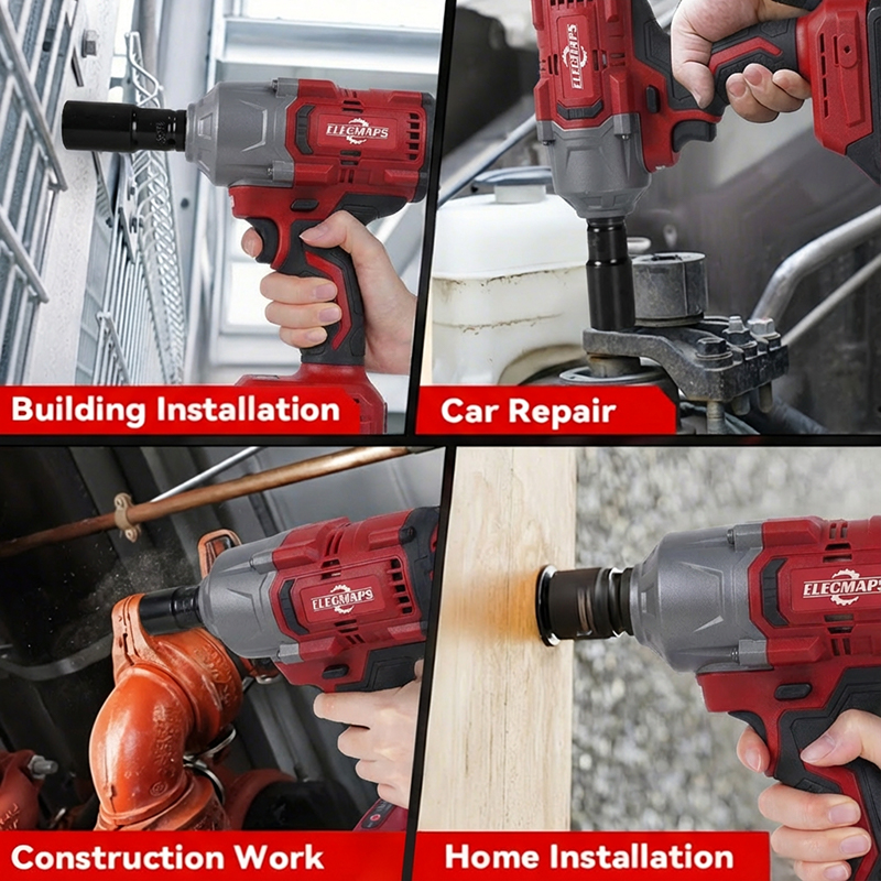 Cordless Impact Wrench 950 FT-LBS, 1/2 Inch Brushless Electric High Torque Wrench for Car Repair and Construction