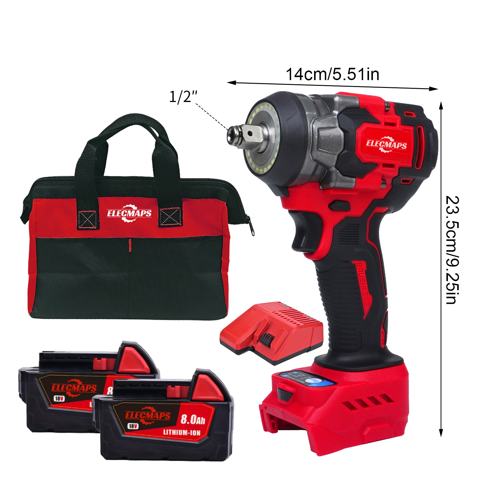 3-in-1 Cordless Brushless Impact Wrench – 450N High Torque Power Tool Perfect for Car Repair, Home DIY & Construction | Red & Black Design