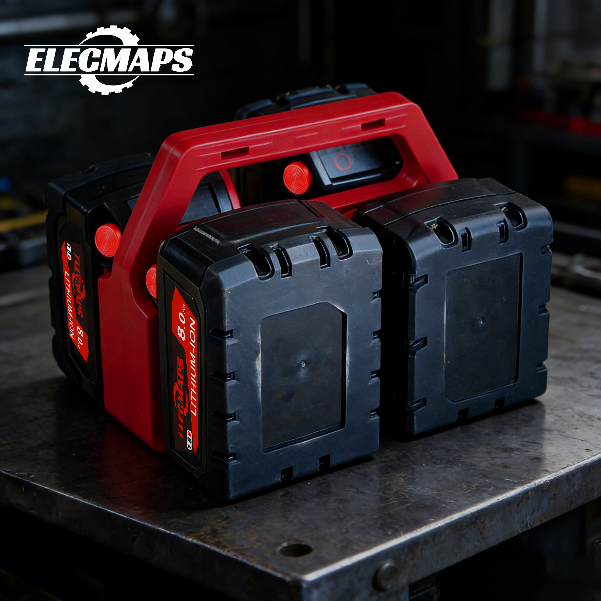 Portable battery storage rack, suitable for M.18 batteries. Features a sturdy construction, is temperature and weather resistant, and is ideal for use in garages and workshops.