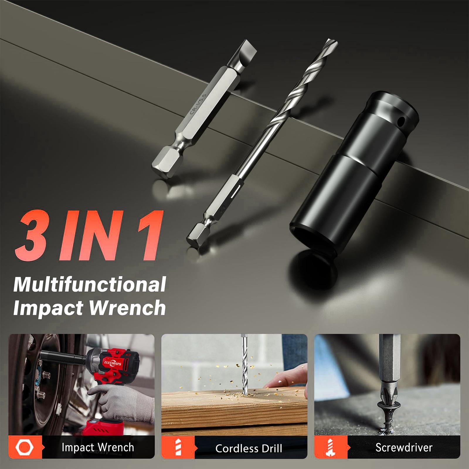 3-in-1 Cordless Brushless Impact Wrench – 450N High Torque Power Tool Perfect for Car Repair, Home DIY & Construction | Red & Black Design