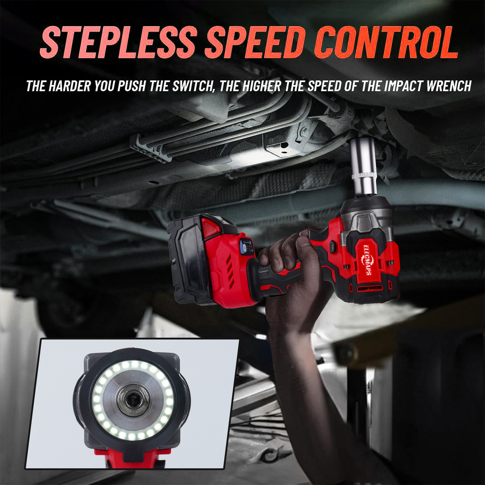 3-in-1 Cordless Brushless Impact Wrench – 450N High Torque Power Tool Perfect for Car Repair, Home DIY & Construction | Red & Black Design