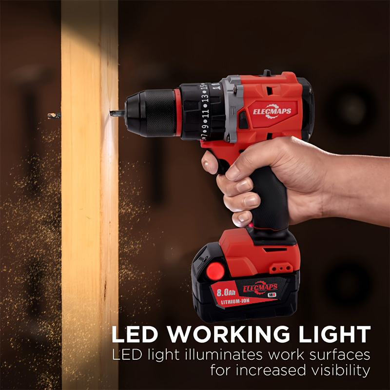 3/8" Brushless Cordless lmpact Drill - Compatible with M18 Battery- , Red/Black Design -Ideal for Drilling & Fastening