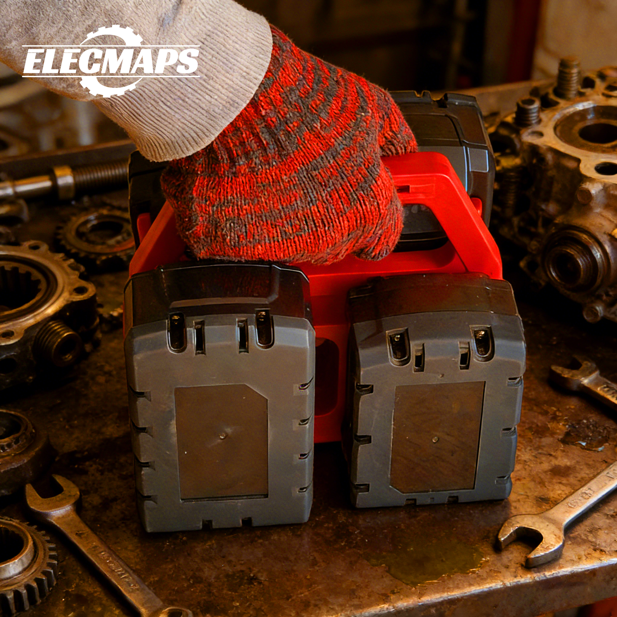 Portable battery storage rack, suitable for M.18 batteries. Features a sturdy construction, is temperature and weather resistant, and is ideal for use in garages and workshops.