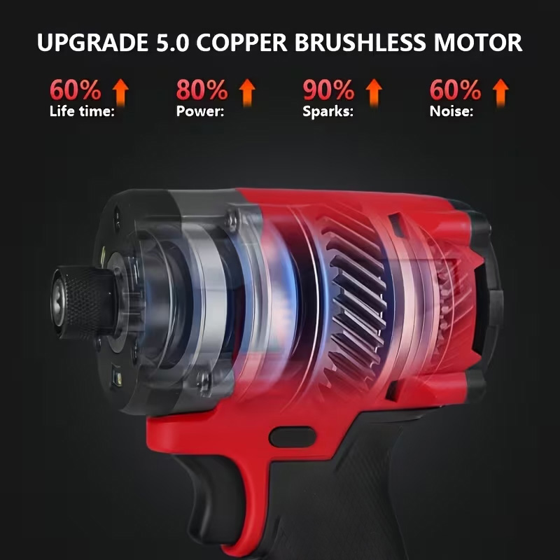 1/4" Brushless Impact Driver - 3,200 RPM & 3,800 IPM , Red and Black