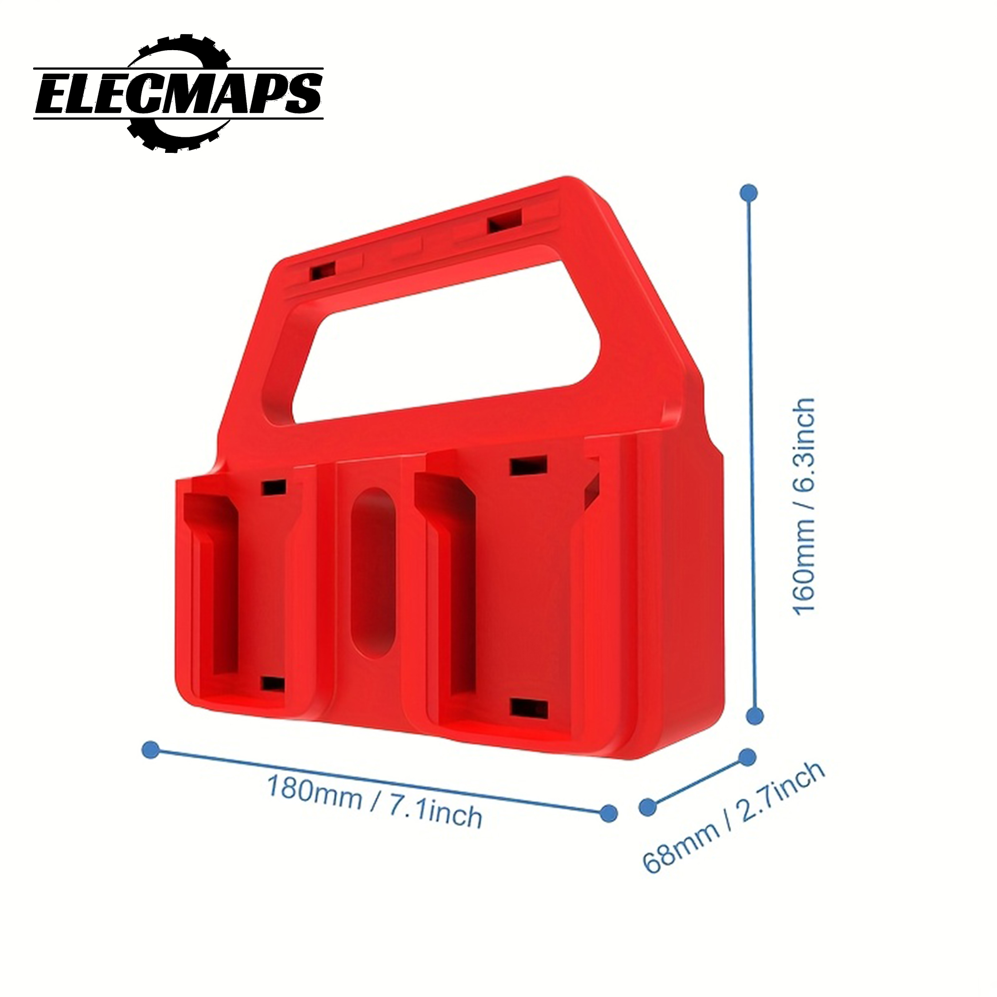 Portable battery storage rack, suitable for M.18 batteries. Features a sturdy construction, is temperature and weather resistant, and is ideal for use in garages and workshops.