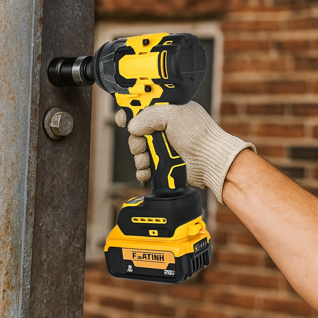 3-in-1 Cordless Impact Wrench – Compatible with Dewalt 20V Batteries | 450N High Torque Brushless Power Tool for Car Repair, DIY & Construction | Yellow & Black Design