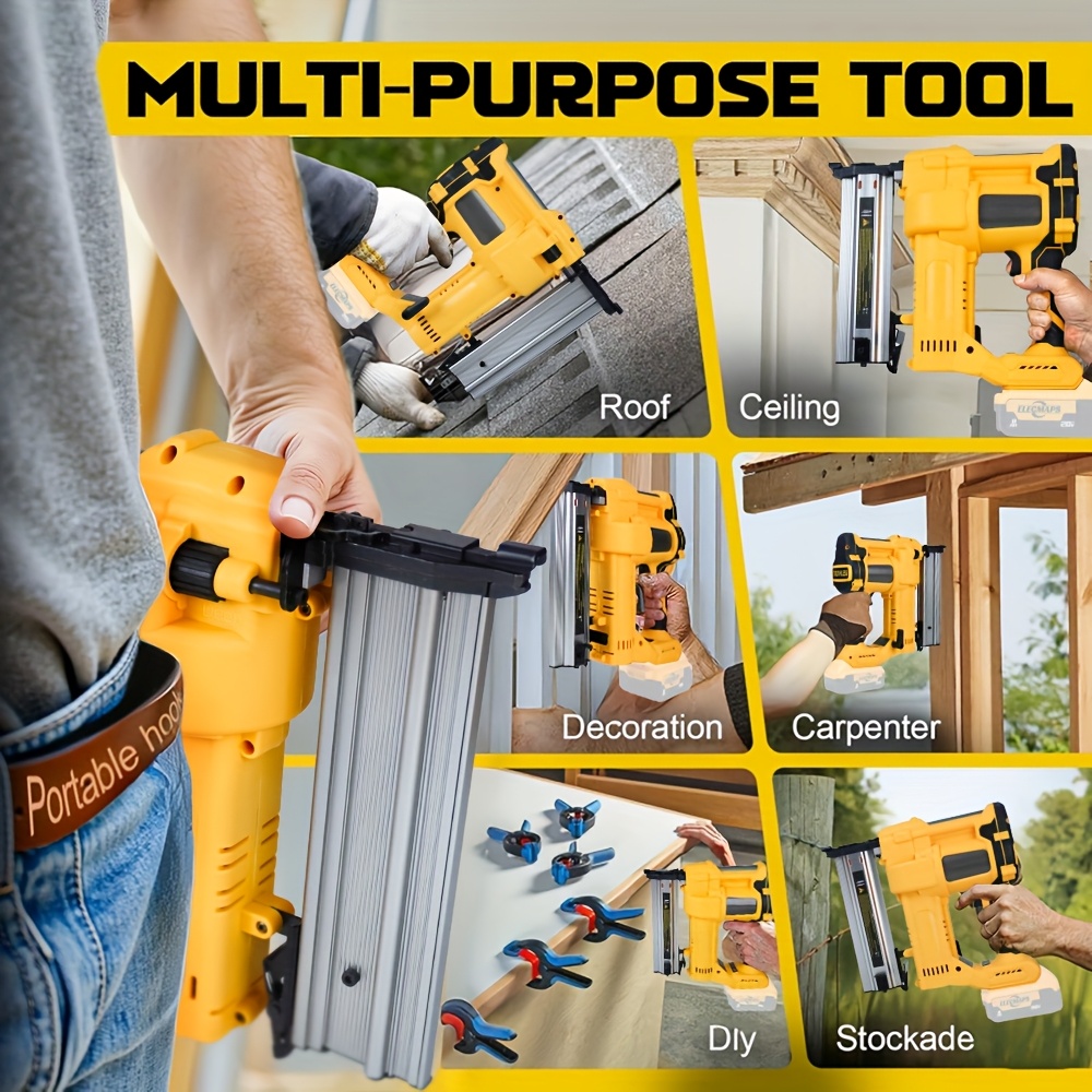Powerful cordless electric nail gun, air pump heavy-duty nail gun, brushless electric nail gun, 2-in-1 electric nail gun, dual mode, tool only, suitable for home renovation and woodworking.