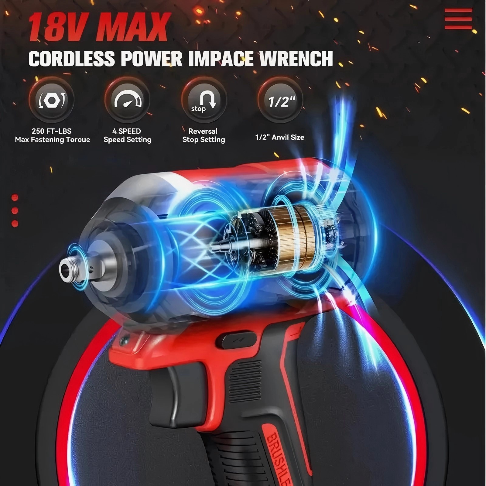 Brushless Impact Wrench 1/2", 350N Low Torque, Perfect for Home Use, Screw Removal & Drilling