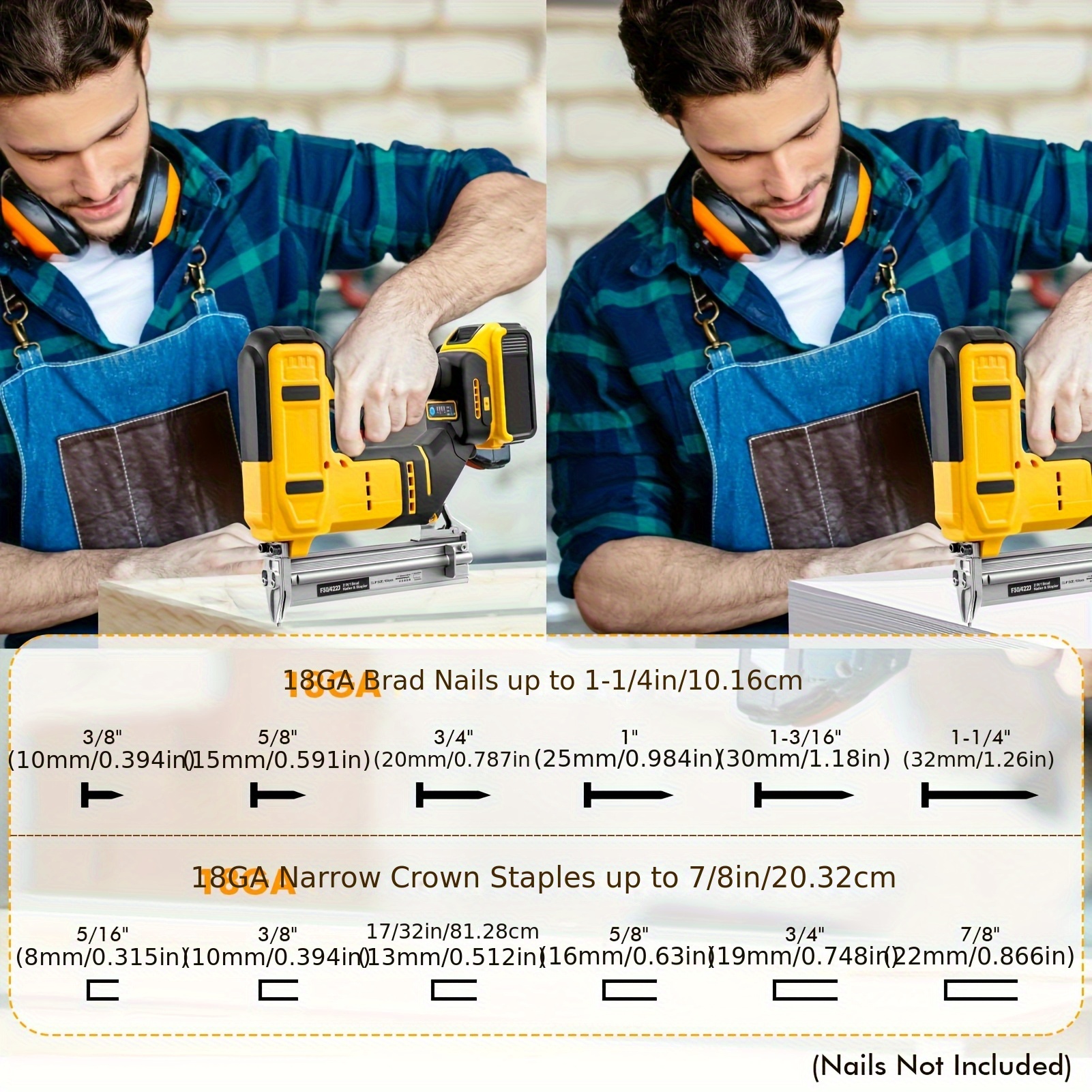 Suitable for DeWalt 20V Max 18GA cordless 2-in-1 brushless electric nail gun, ideal for home DIY and home renovation projects, compatible with 5/8 to 1-1/4 inch nails (100 nails included).
