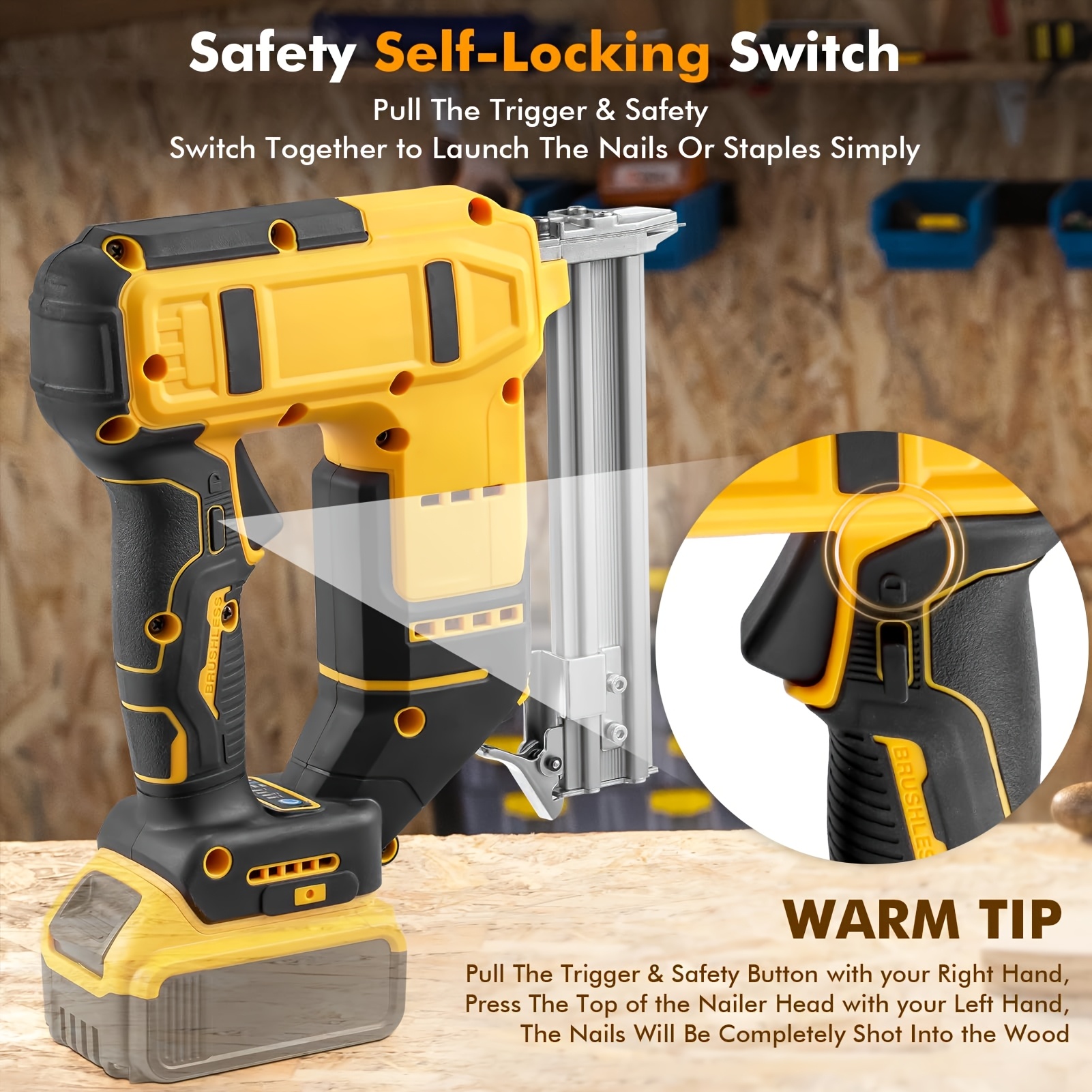 Suitable for DeWalt 20V Max 18GA cordless 2-in-1 brushless electric nail gun, ideal for home DIY and home renovation projects, compatible with 5/8 to 1-1/4 inch nails (100 nails included).