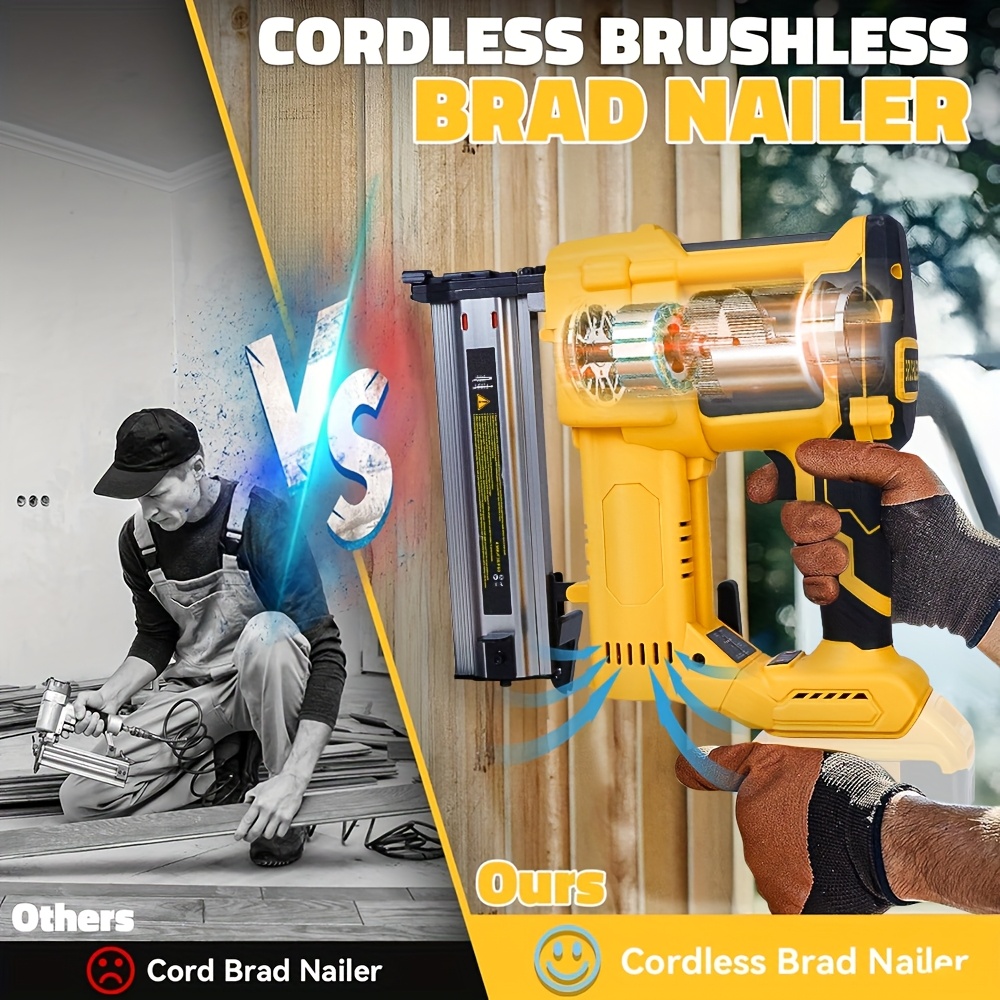 Powerful cordless electric nail gun, air pump heavy-duty nail gun, brushless electric nail gun, 2-in-1 electric nail gun, dual mode, tool only, suitable for home renovation and woodworking.