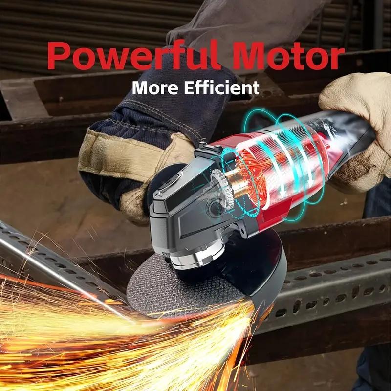 4-1/2" Angle Grinder – Wireless, Compatible Metal Cutting,Anti-Rust Removable Guard – Stainless Steel/Rubber Grip