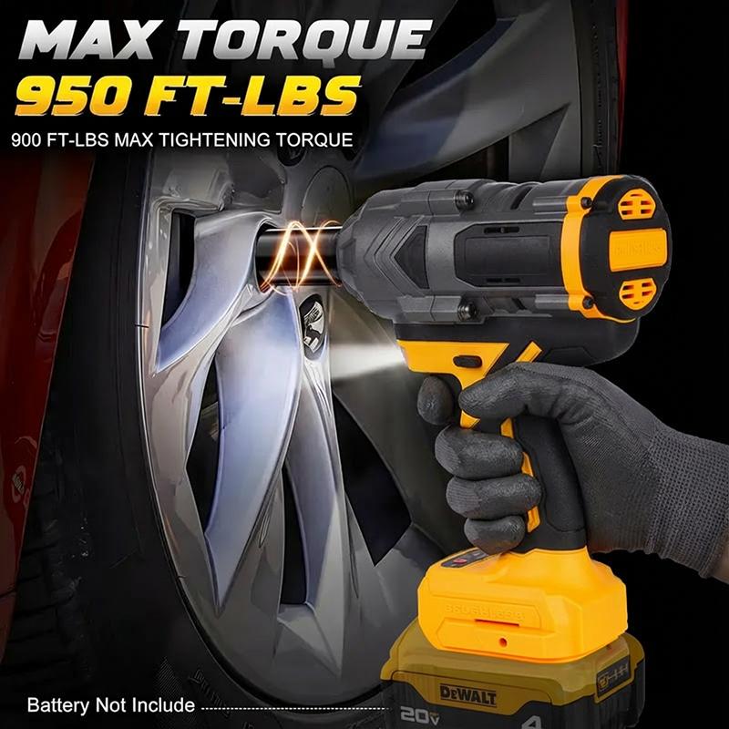 Cordless Impact Wrench 950 ft-lbs, 1/2-inch Brushless Electric High Torque Wrench for Auto Repair and Construction, Compatible with Dewalt 20V Battery