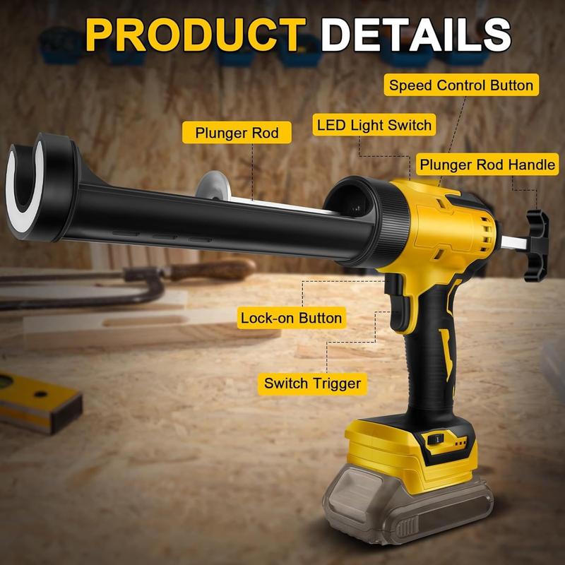 Cordless Caulking Gun Kit for DEWALT 20V Battery 4 Speed Adjustable Heavy Duty Electric Sealant Gun with LED Light Battery and Charger for DIY Crafts and Home Repairs