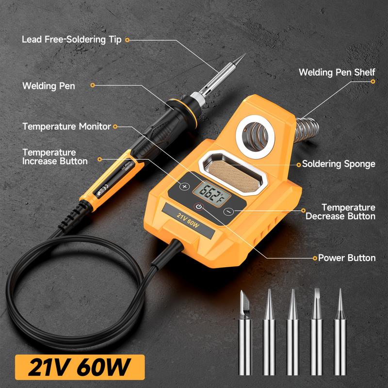 Portable Cordless Soldering Pen – Fits DEWALT 20V Battery, Heats Up Fast, LCD Display, Includes 6 Tips | Perfect for DIY & Electronics Repair