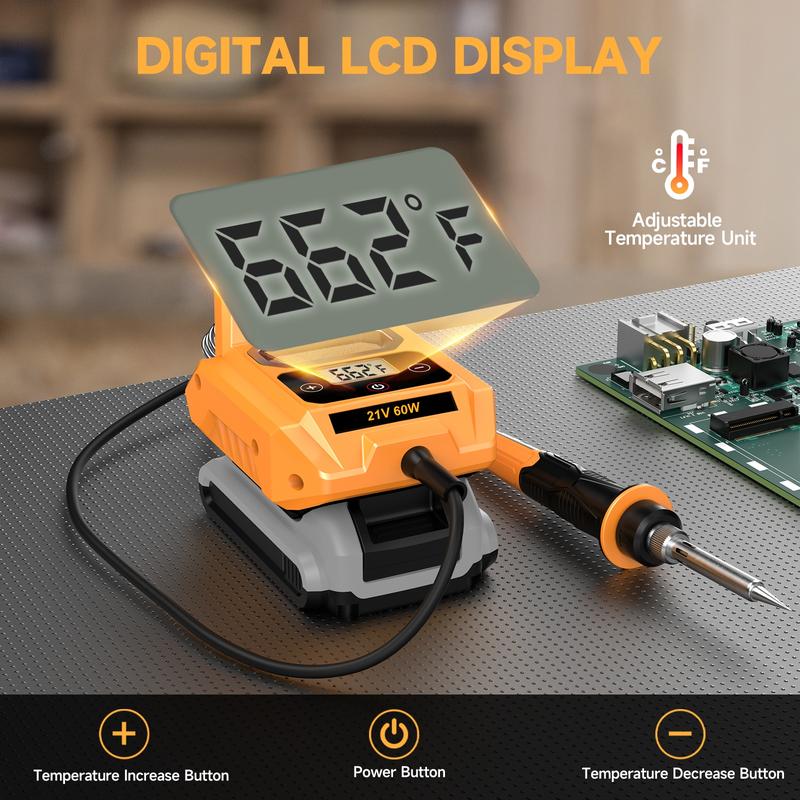 Portable Cordless Soldering Pen – Fits DEWALT 20V Battery, Heats Up Fast, LCD Display, Includes 6 Tips | Perfect for DIY & Electronics Repair