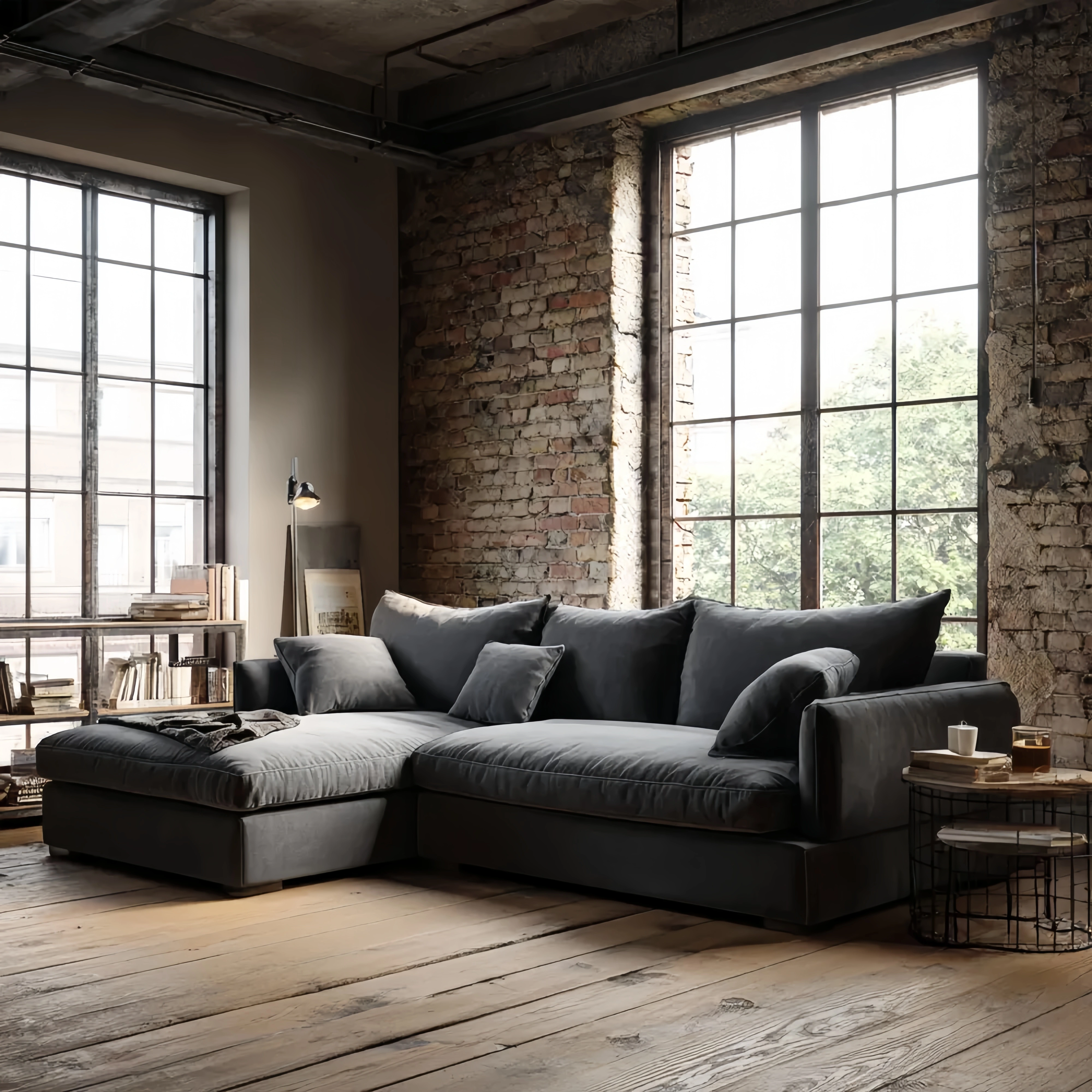 Ecksofa Samt 300x200x85 cm – Dunkelgrau – Modernes Design