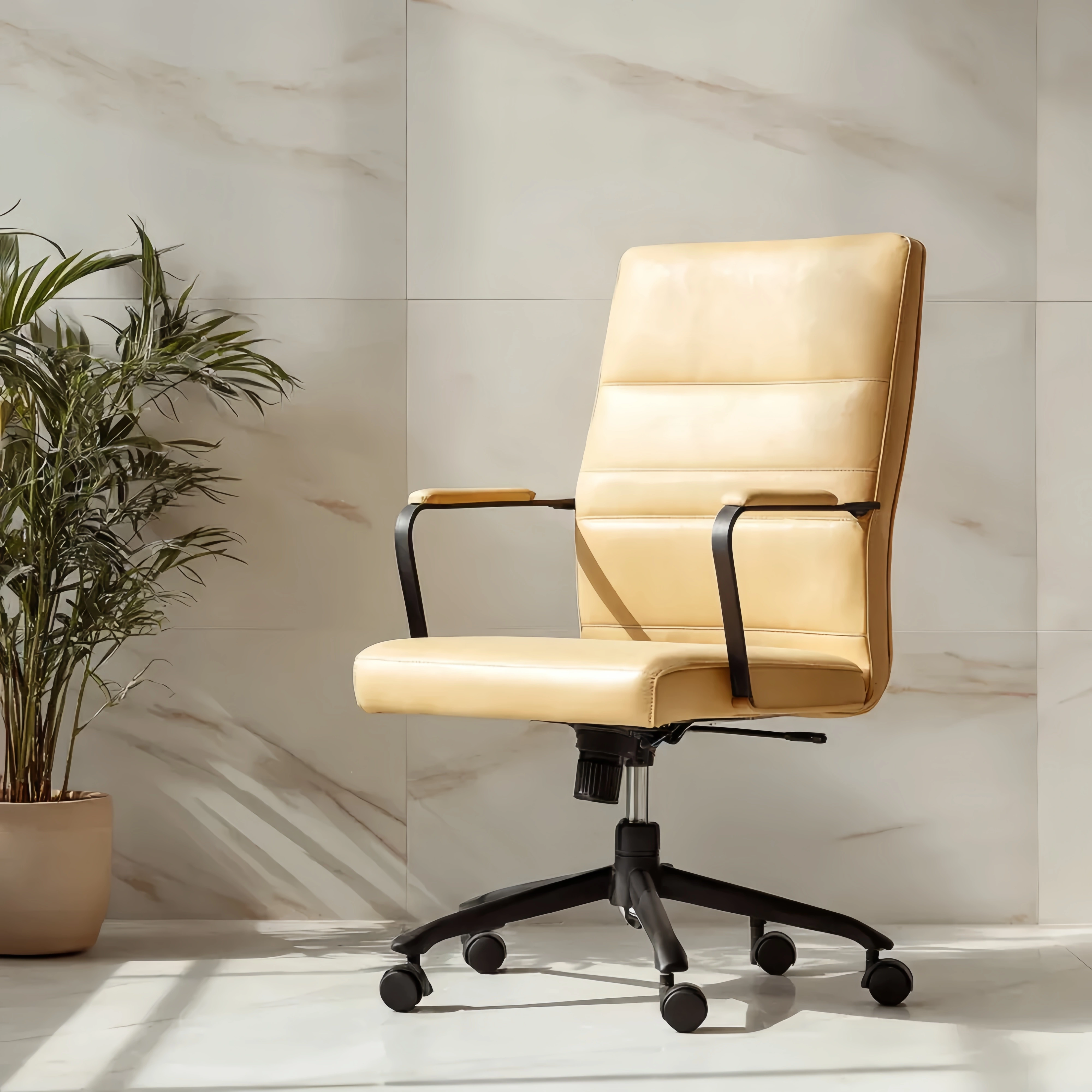 Ergonomischer Bürostuhl Kunstleder 60x58x107 cm Beige – Verstellbare Sitzhöhe