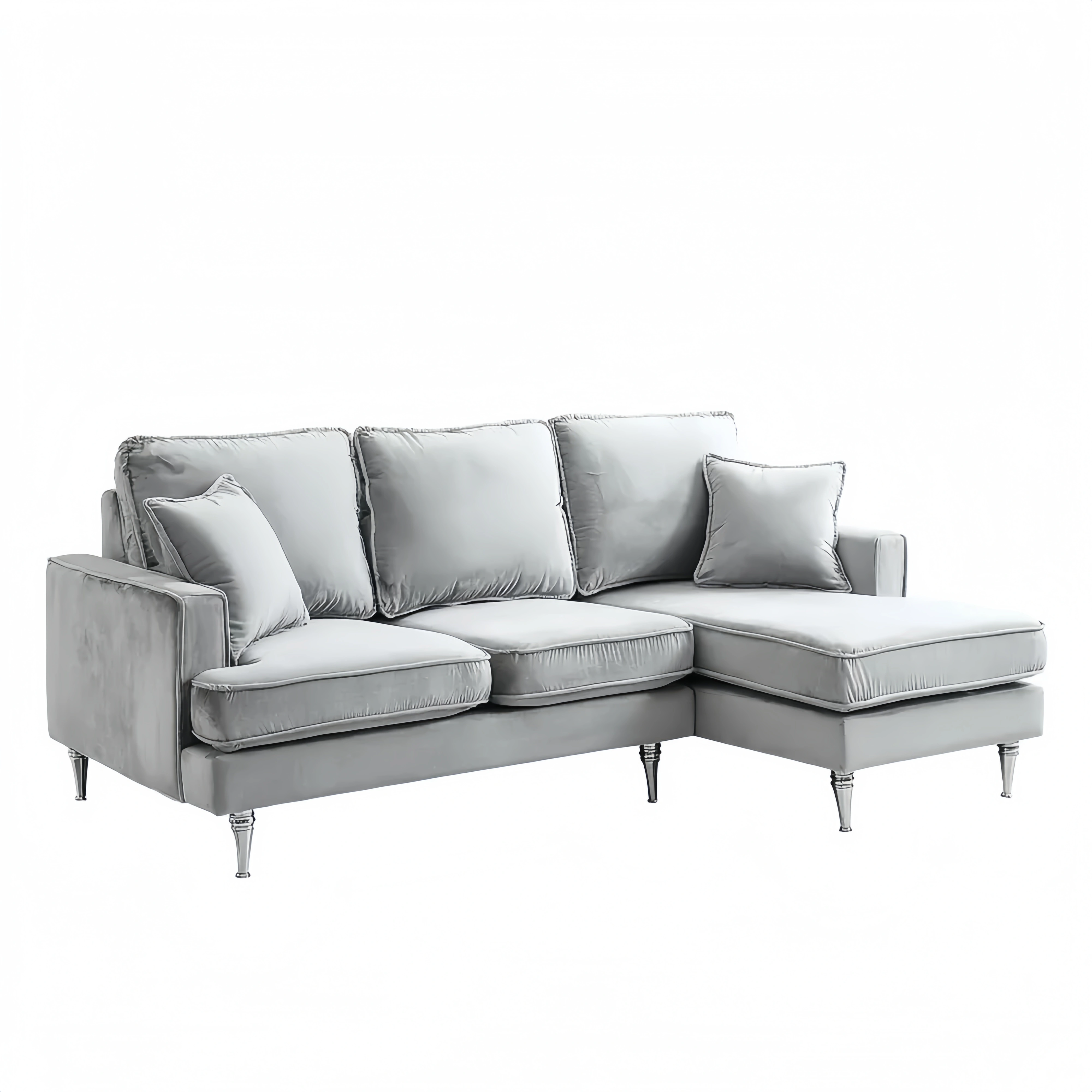 Ecksofa Samtpolster 250x150x85 cm - Hellgrau - Modernes Design