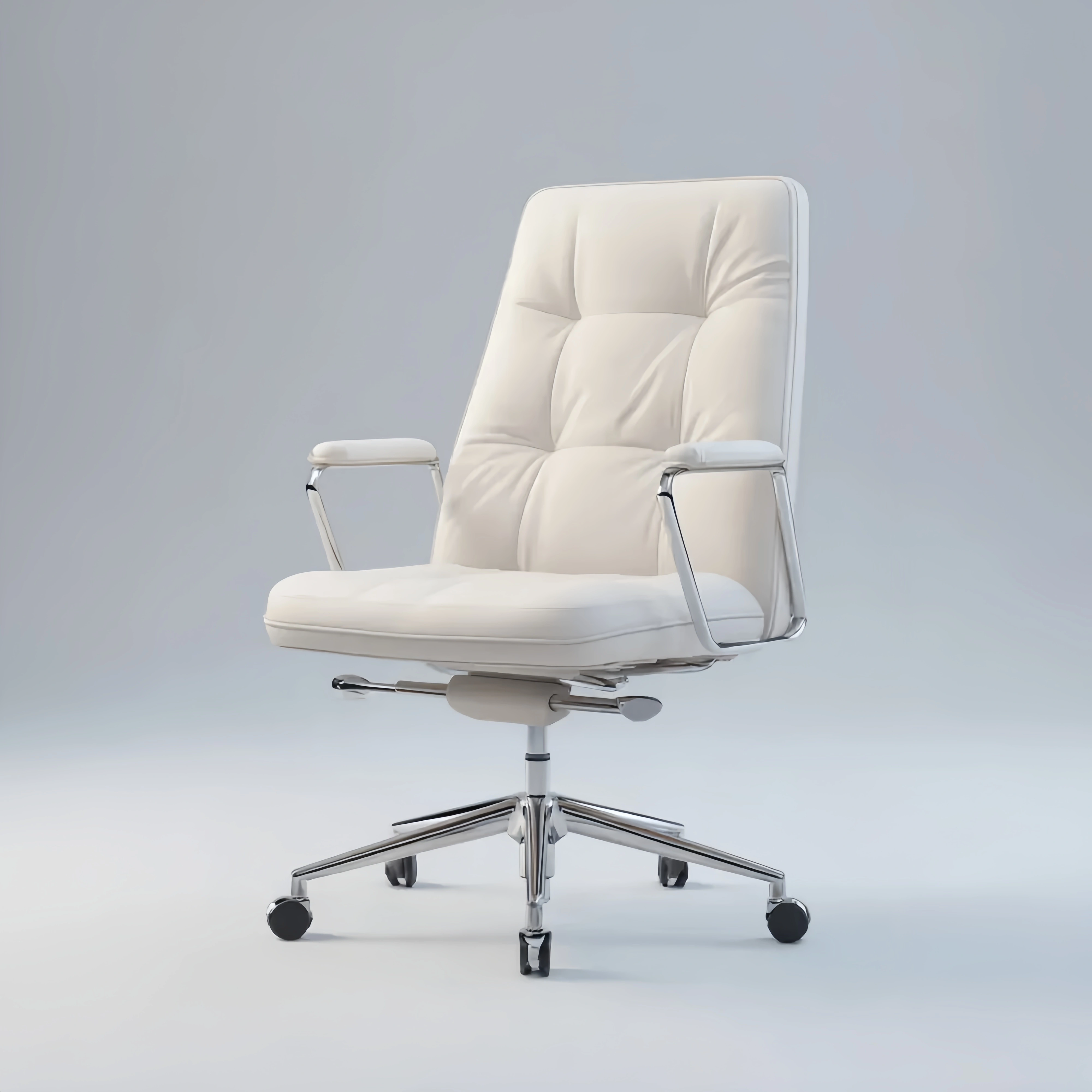 Ergonomischer Bürostuhl Lederpolster Weiß - 55x50x110-120 cm Höhenverstellbar und Schwenkbar