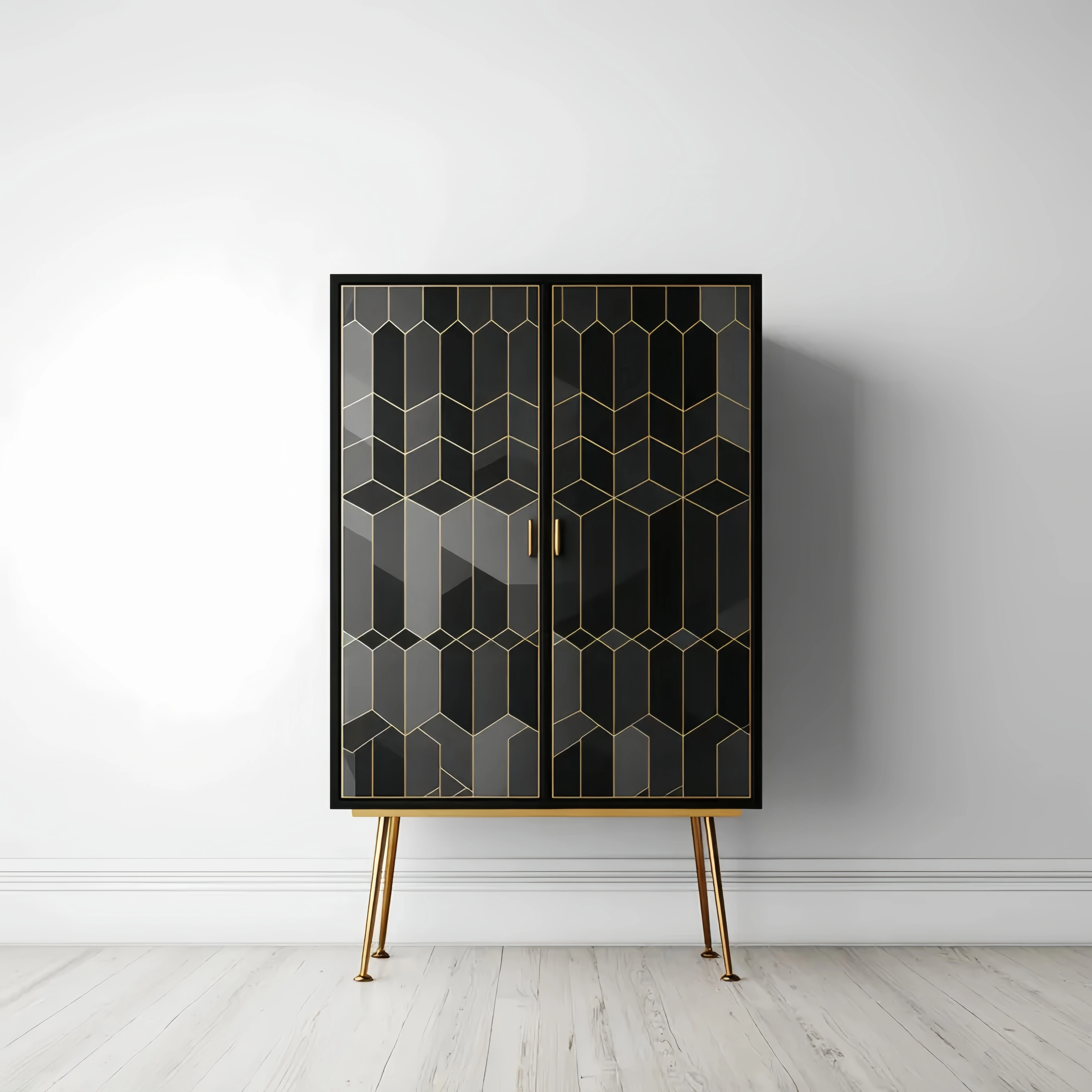 Aufbewahrungsschrank Metall Holz 80x40x120 cm – Schwarz/Gold – Modernes Design