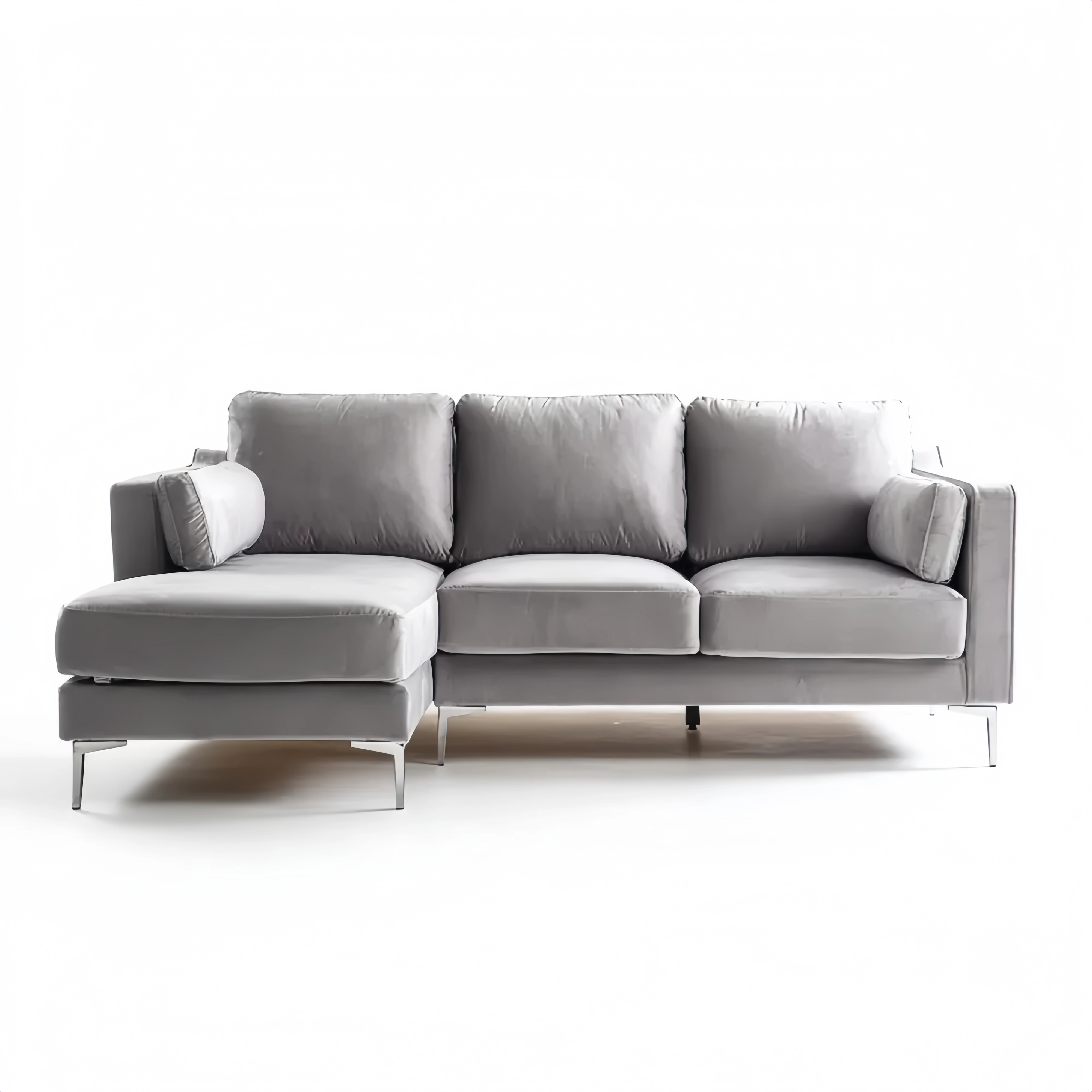 Ecksofa Samt 250x150x85 cm – Hellgrau – Modernes Design