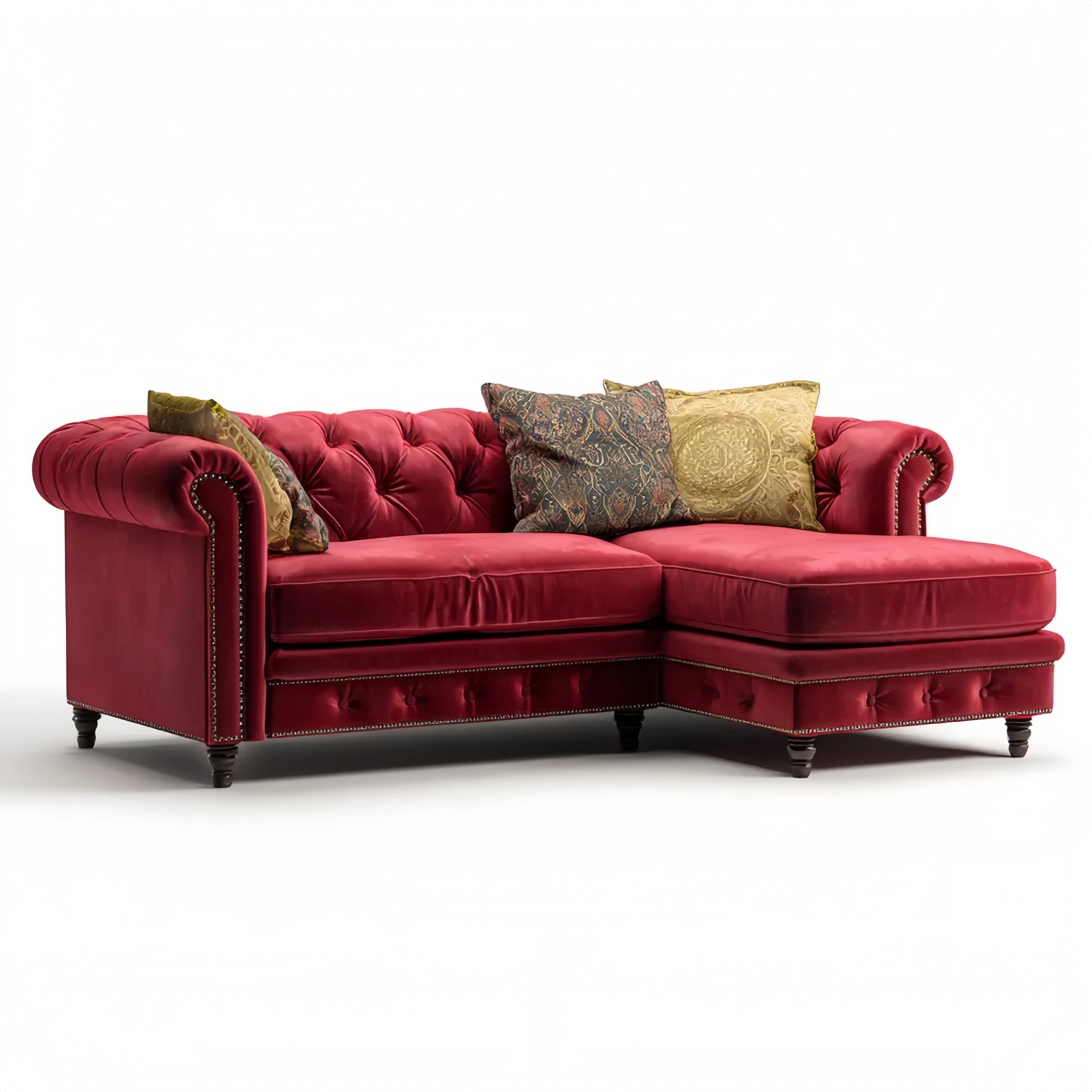 Ecksofa Samtgepolstert 250x150x85 cm – Dunkelrot – Klassisches Design