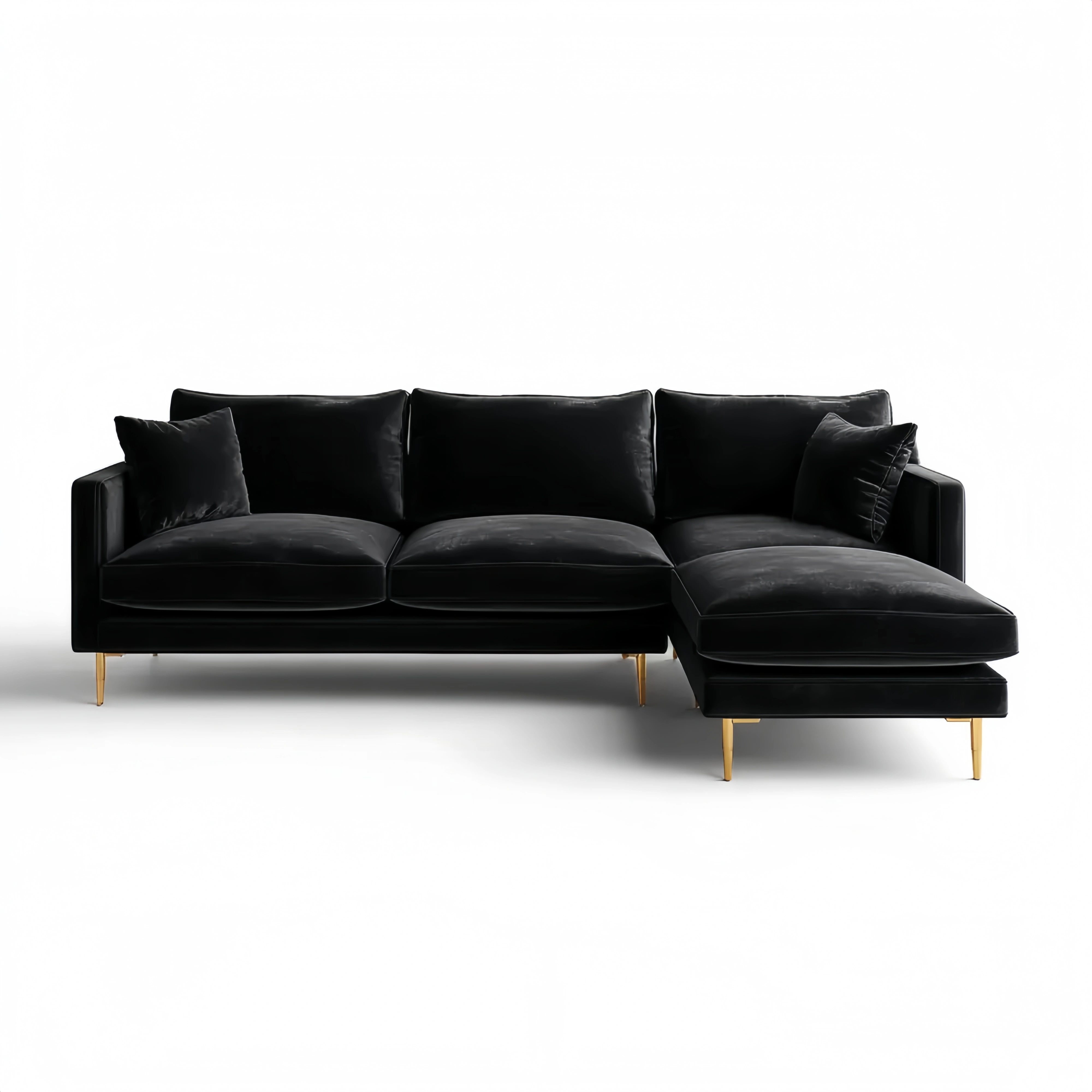 Ecksofa Samt 250x150x85 cm – Schwarz – Moderner Stil