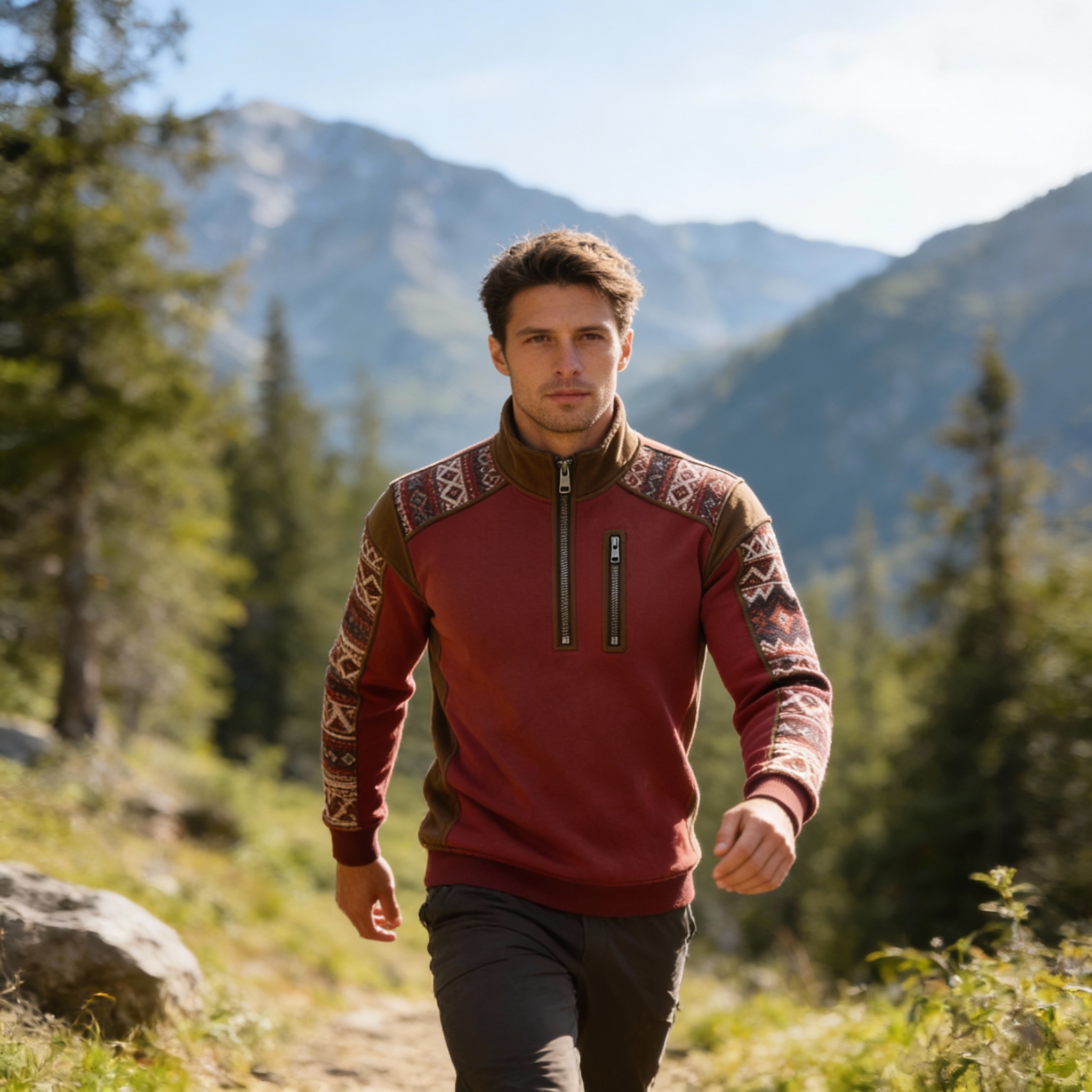 Men's Tribal Patterned Half-Zip Sweatshirt - Hero