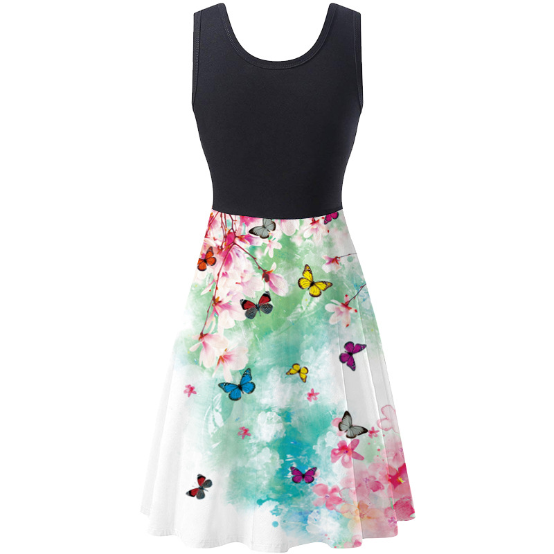 Women's Sleeveless Round Neck Digital Print Dress