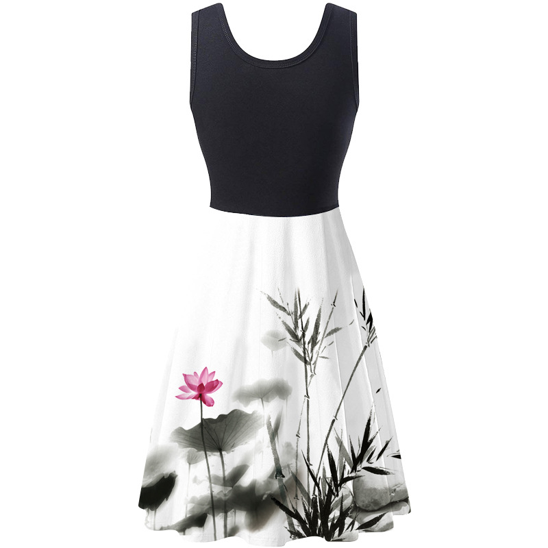 Women's Sleeveless Round Neck Digital Print Dress