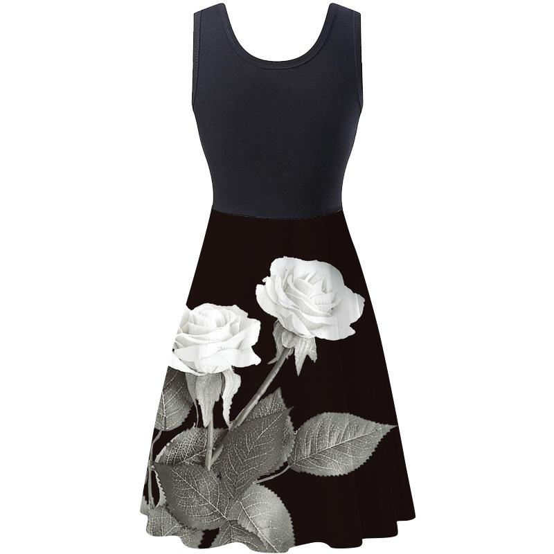 Women's Sleeveless Round Neck Digital Print Dress