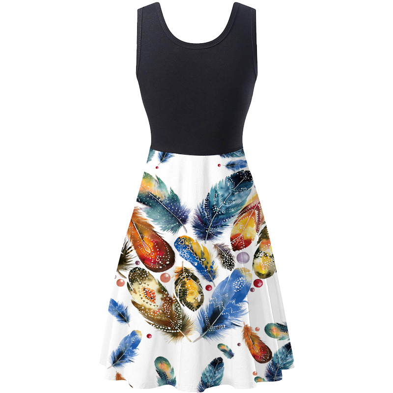 Women's Sleeveless Round Neck Digital Print Dress