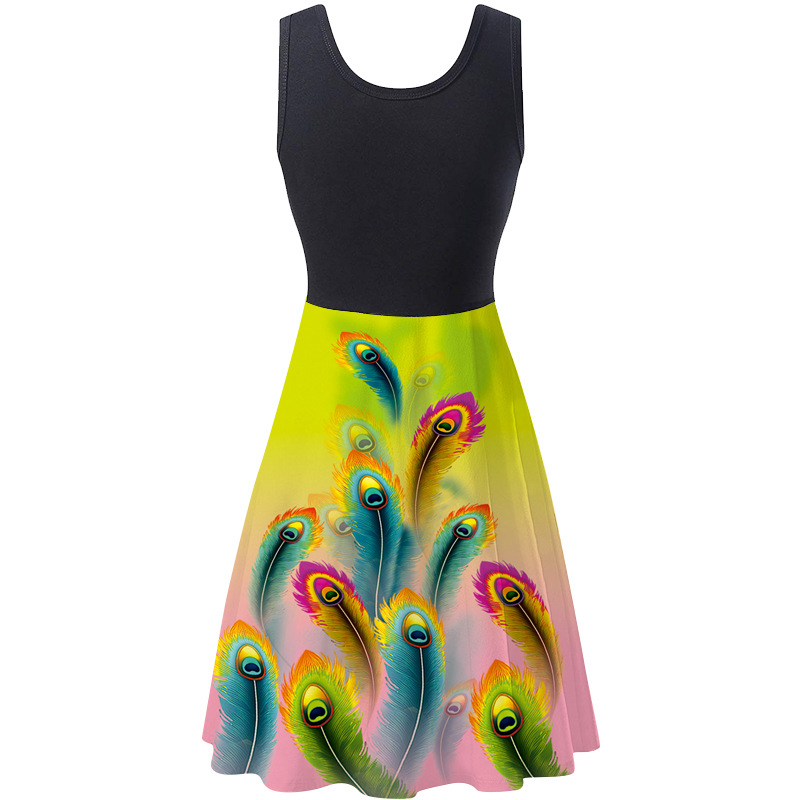 Women's Sleeveless Round Neck Digital Print Dress