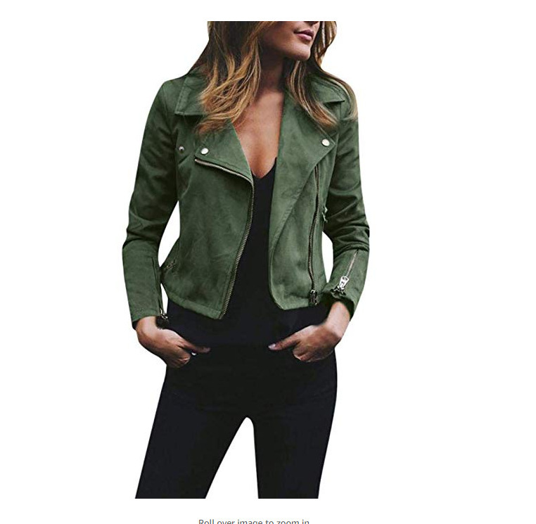 Women's Faux Suede Cropped Jacket with Lapel Collar and Asymmetric Zip