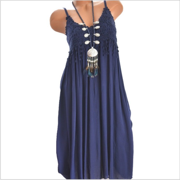 Sexy Lace Panel Solid Midi Cami Dress