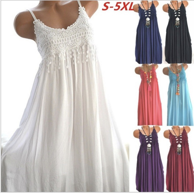 Sexy Lace Panel Solid Color Midi Cami Dress