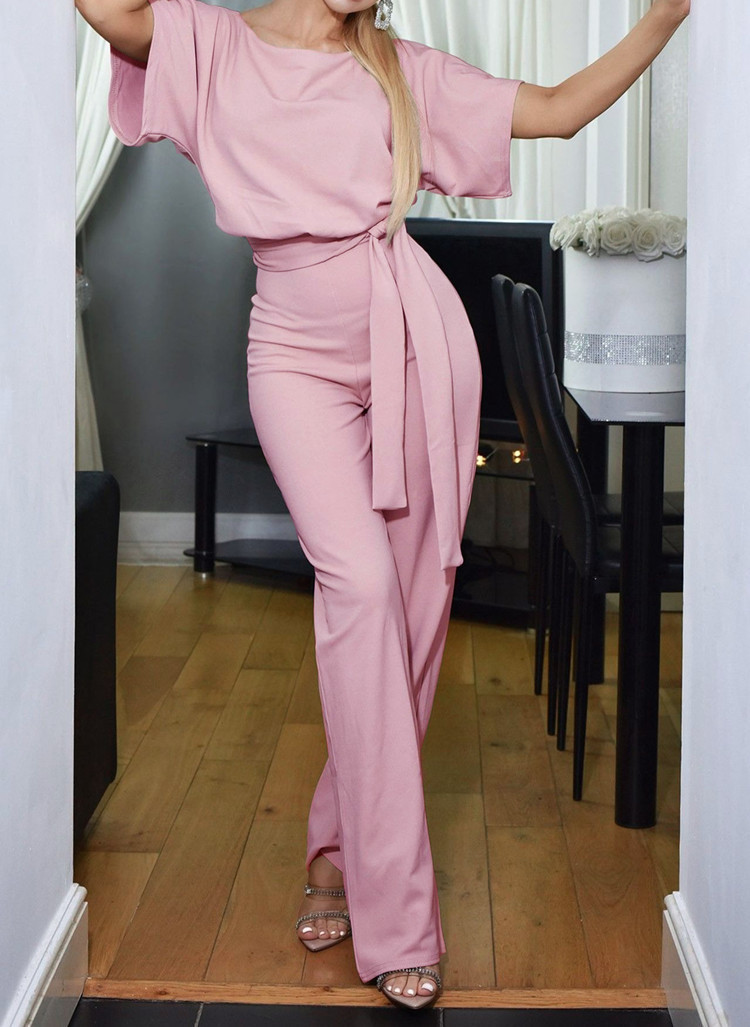 Women's Tie-Front Button Short-Sleeve Jumpsuit