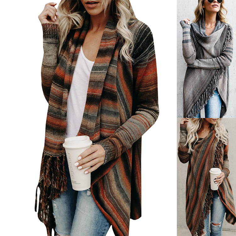 Hip-Hop Streetwear Scarf-Neck Loose Knit Sweater for Women