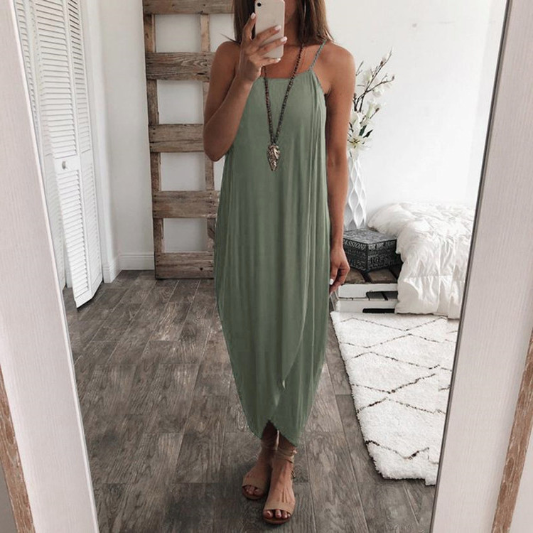 Women's Knit Loose Irregular Dress Sleeveless High Waist U-Neck Blue