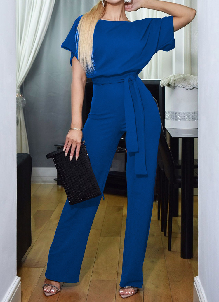 Women's Tie-Front Button Short-Sleeve Jumpsuit