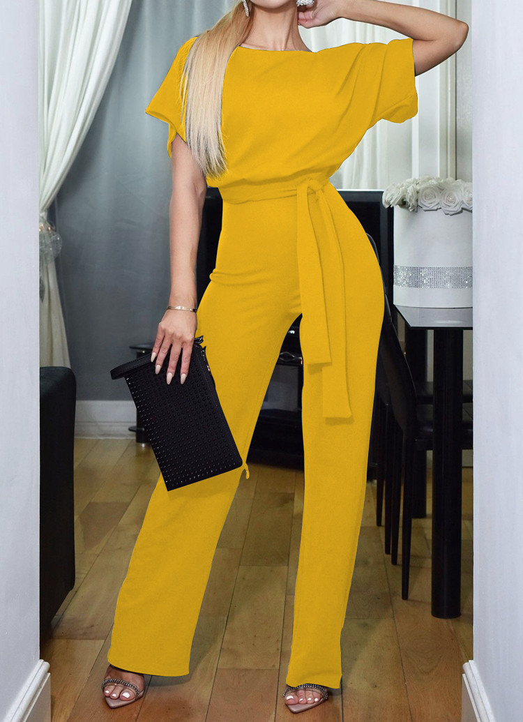 Women's Tie-Front Button Short-Sleeve Jumpsuit