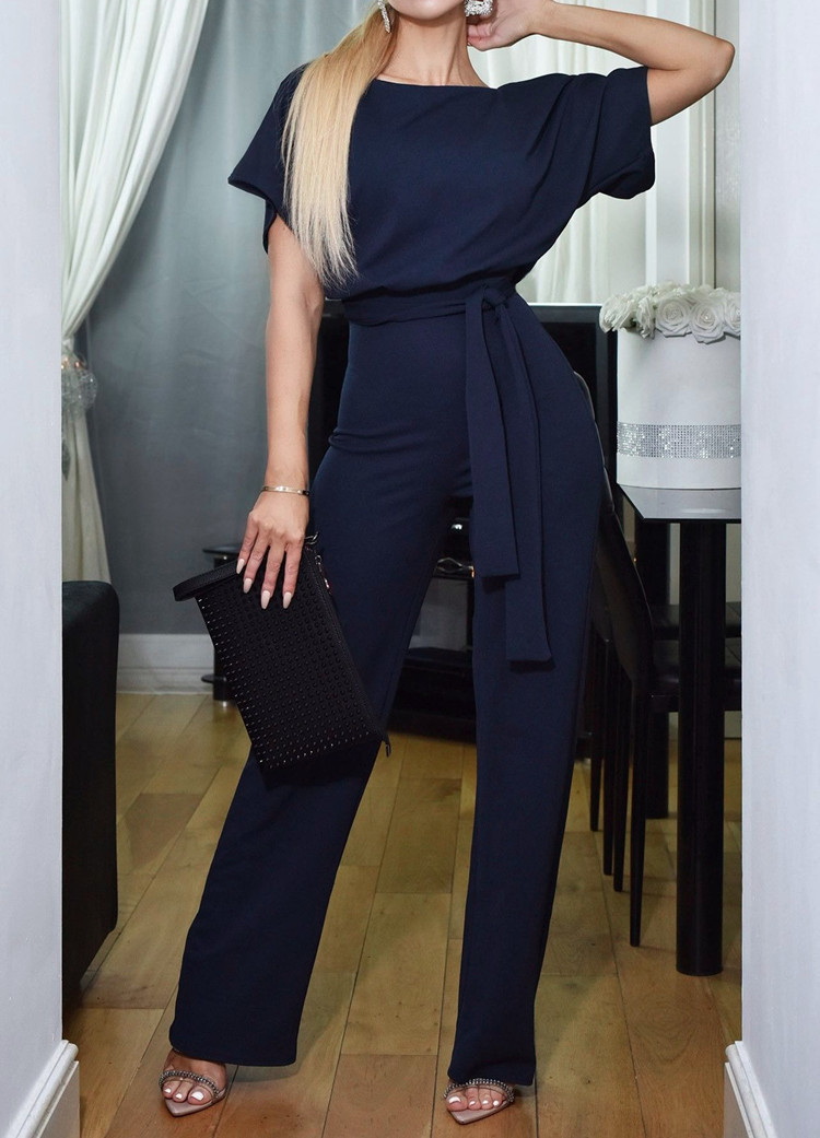 Women's Tie-Front Button Short-Sleeve Jumpsuit