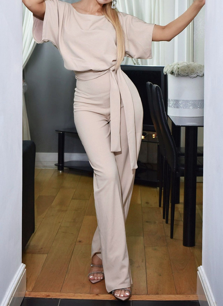 Women's Tie-Front Button Short-Sleeve Jumpsuit