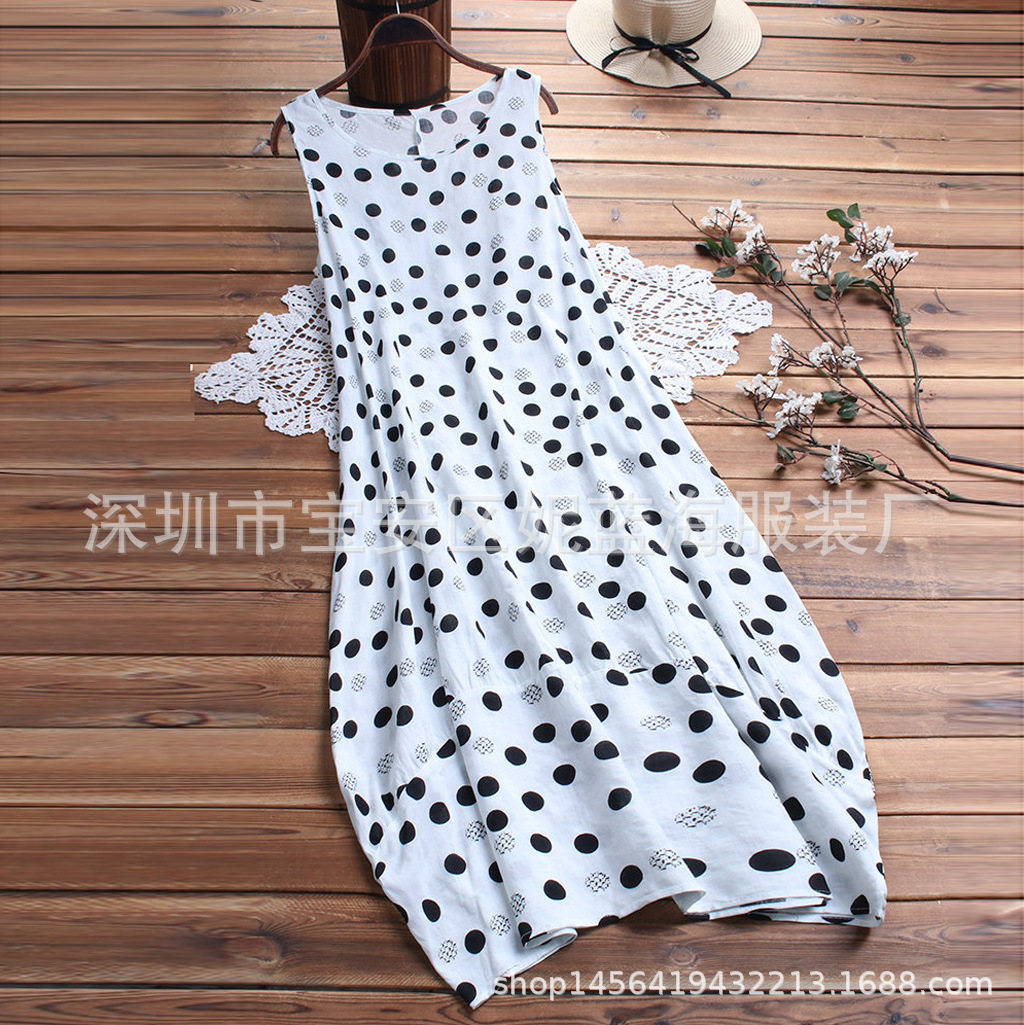 Women's Sleeveless Polka Dot Dress with Ruched Waist and Off-Shoulder Design