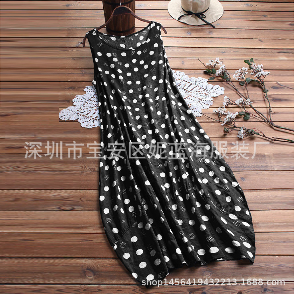 Women's Sleeveless Polka Dot Dress with Ruched Waist and Off-Shoulder Design